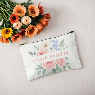 Custom Elegant Floral Watercolor Accessory Pouch