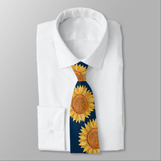 Custom Elegant Flower Art Boho Navy Blue Sunflower Tie