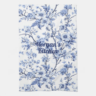 Custom Elegant French Vintage Blue Floral Gift Tea Towel