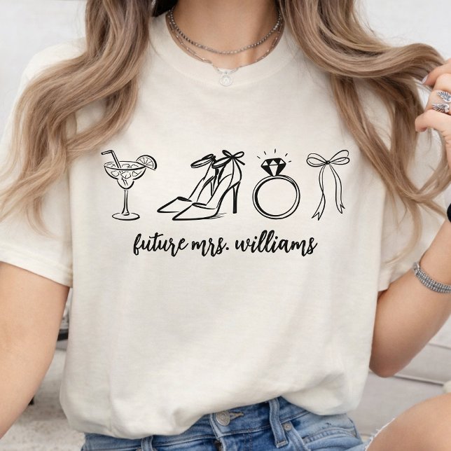 Custom Elegant Future Mrs Name Bridal Shower Gift T-Shirt (custom bride to be, engagement gift her, gift for fiancée, bachelorette party shirt, bridal shower)