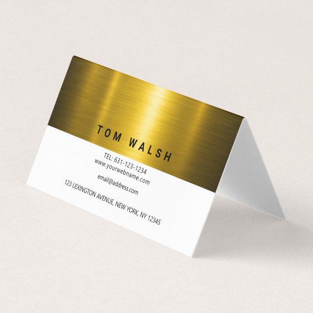 Custom Elegant Gold and White Design Business Card (Front)
