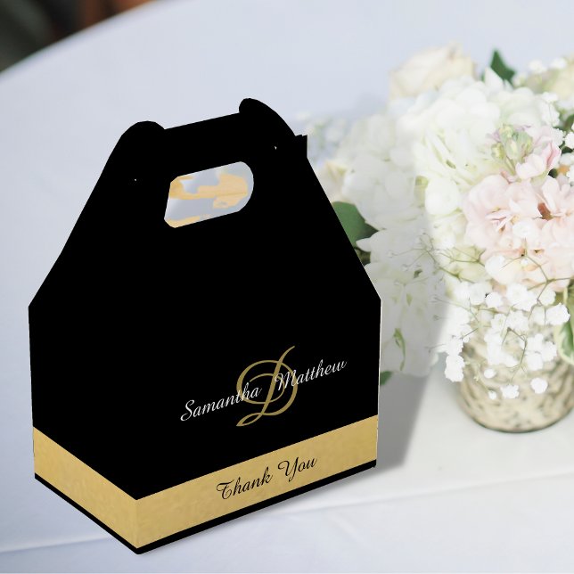 Custom Elegant Gold Black Colour Monogram Initials Favour Box (Creator Uploaded)