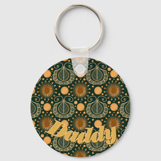 Custom Elegant Gold Boho Ornamental Pattern  Key Ring (Front)
