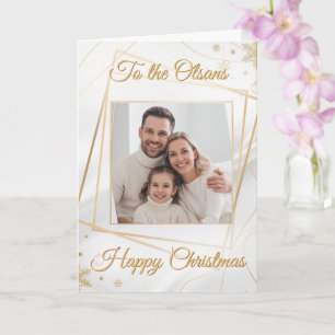 Custom Elegant Gold Family Photo Christmas Card