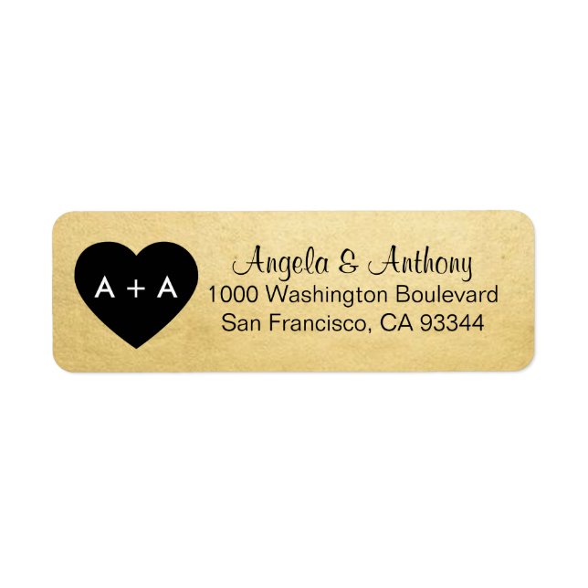 Custom Elegant Gold Heart Wedding Return Address (Front)
