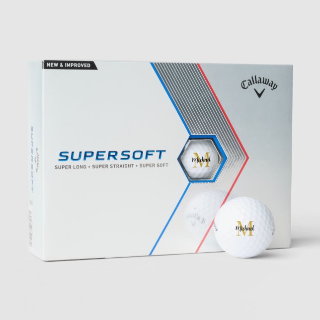 Custom Elegant Gold Monogram Callaway Supersoft Golf Balls (Packaging)