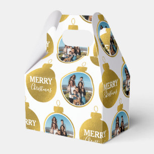 Custom Elegant Gold Photo Ornaments Christmas Favour Box