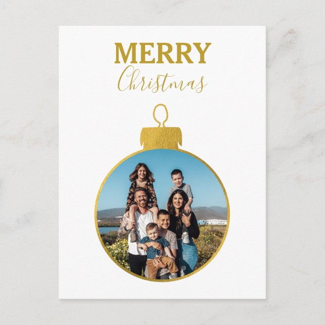 Custom Elegant Gold Photo Ornaments Christmas Holiday Postcard (Front)