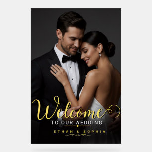 Custom Elegant Gold Photo Wedding Welcome Acrylic  Sign