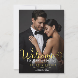 Custom Elegant Gold Photo Wedding Welcome Sign Invitation