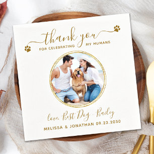 Custom Elegant Gold Thank You Photo Pet Wedding Napkin
