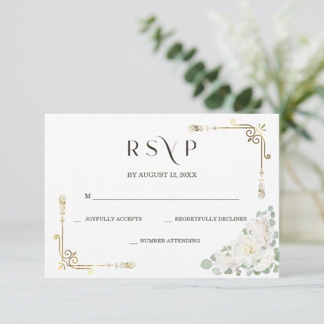 Custom Elegant Gold Wedding RSVP Template (Standing Front)