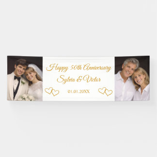 Custom Elegant Golden 50th Anniversary Party Photo Banner
