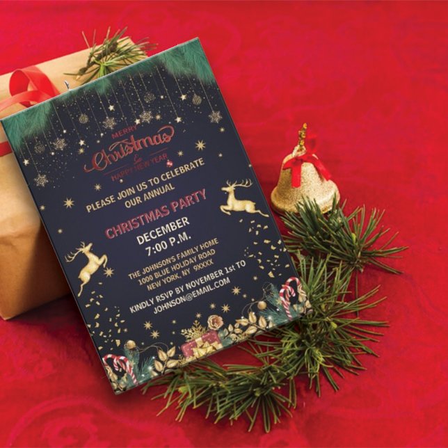 Custom Elegant Golden Reindeer Holiday Season  Invitation (Creator Uploaded)