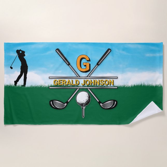 Custom Elegant Golf Monogram Design Beach Towel (Front)