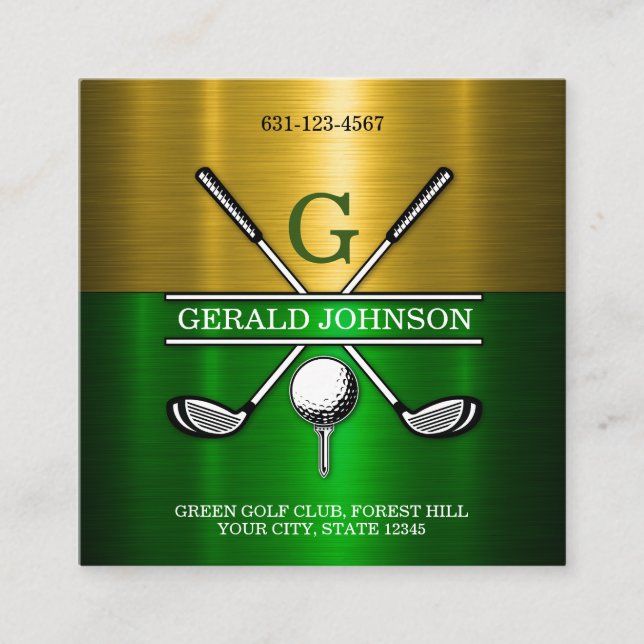 Custom Elegant Golf Monogram Design Square Business Card (Front)