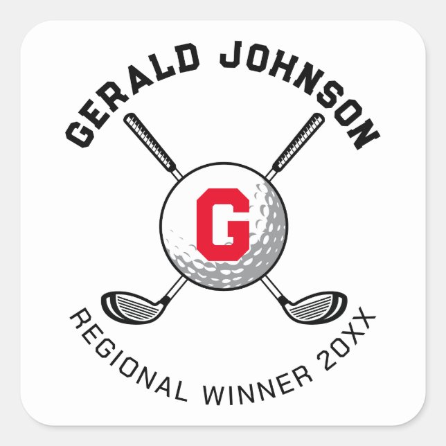 Custom Elegant Golf Monogram Design Square Sticker (Front)