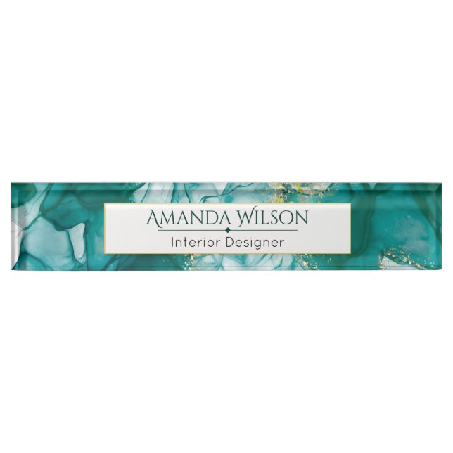 Custom Elegant Green Gold Ink Desk Nameplate (Front)