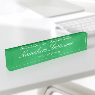 Custom Elegant Green Script Simple Minimalist Nameplate