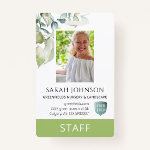 Custom Elegant Greenery Employee Photo ID ID Badge