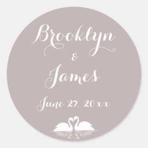 Custom Elegant Grey Wedding Stickers With Swans