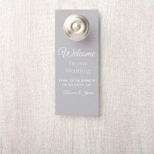 Custom Elegant Grey & White Wedding Welcome Door Hanger