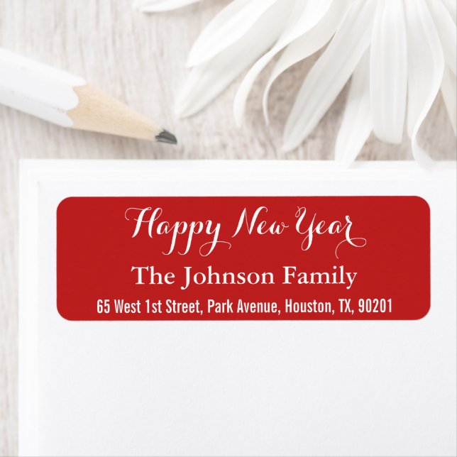 Custom Elegant Happy New Year Red Return Address (Insitu)