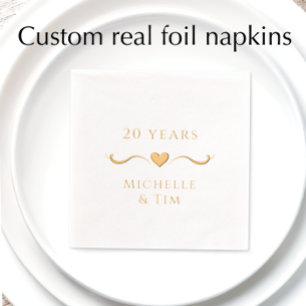 Custom Elegant Heart 20th Wedding Anniversary Foil Napkins