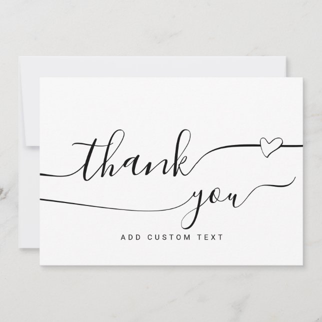 Custom Elegant Heart Calligraphy Thank You Cards (Front)