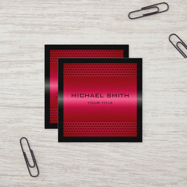 Custom Elegant Hot Pink Stainless Metal Square Business Card (Front/Back In Situ)
