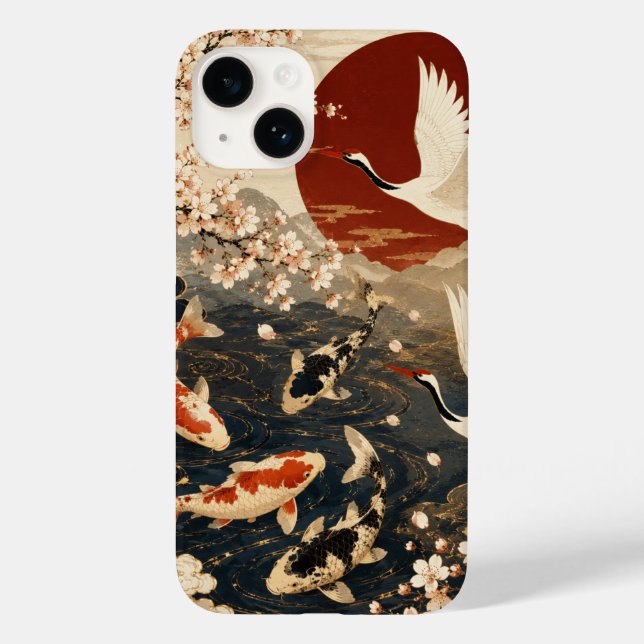 Custom Elegant Japanese Koi & Crane Art Case-Mate iPhone Case (Back)