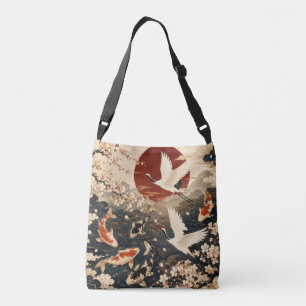 Custom Elegant Japanese Koi & Crane Art Crossbody Bag