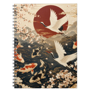 Custom Elegant Japanese Koi & Crane Art Stylish Notebook