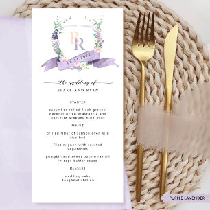 Custom Elegant Lavender Monogram Wedding Menu