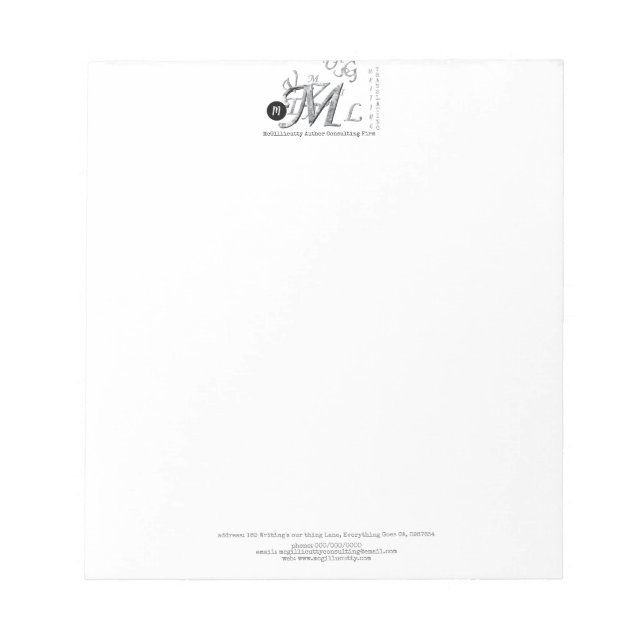 Custom Elegant Lettering Business Name&Info Notepad (Front)