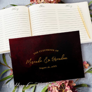 Custom Elegant Luxury Gold Red Black Wedding Guest Book