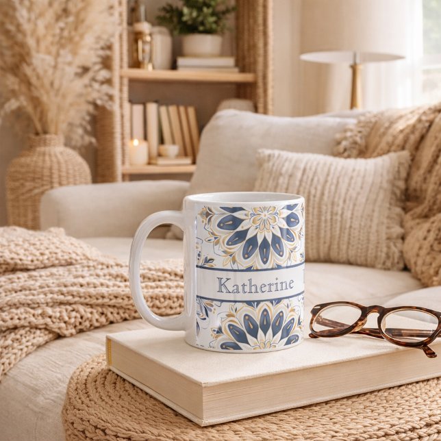 Custom Elegant Mandala Gold Navy Coffee Mug (Creator Uploaded)