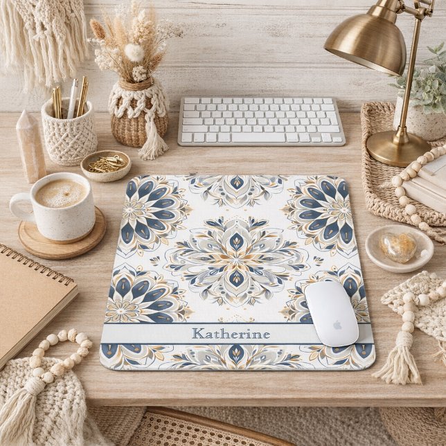 Custom Elegant Mandala Gold Navy Mouse Pad (Creator Uploaded)