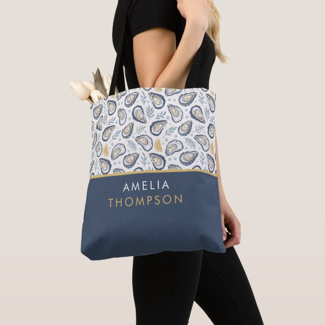 Custom Elegant Marine Oysters Tote Bag (Close Up)