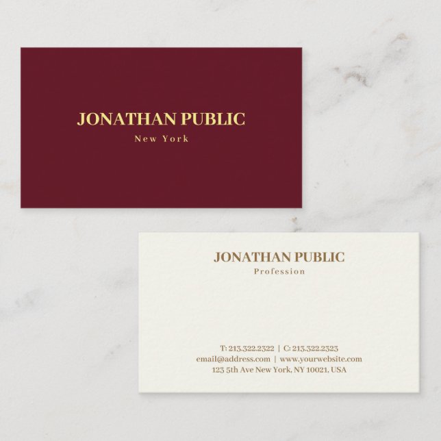 Custom Elegant Maroon Red Luxury Professional Business Card (Front/Back)