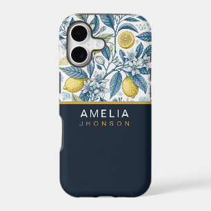 Custom Elegant Mediterranean Lemon Botanical Navy
