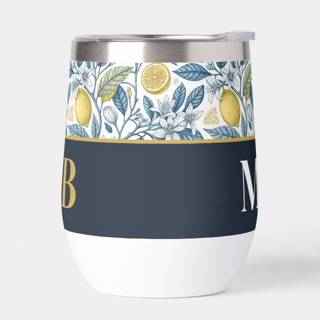 Custom Elegant Mediterranean Lemon Botanical Navy (Left)