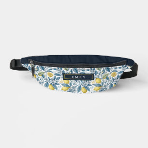 Custom Elegant Mediterranean Lemon Botanical Navy Bum Bags