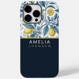 Custom Elegant Mediterranean Lemon Botanical Navy Case-Mate iPhone 14 Pro Max Case