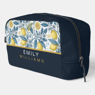 Custom Elegant Mediterranean Lemon Botanical Navy Dopp Kit