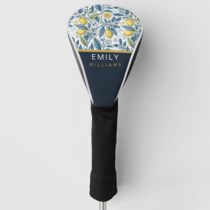 Custom Elegant Mediterranean Lemon Botanical Navy Golf Head Cover