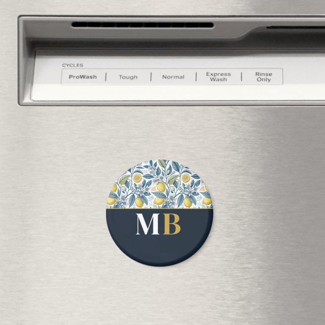 Custom Elegant Mediterranean Lemon Botanical Navy Magnet (In Situ (Dishwasher))