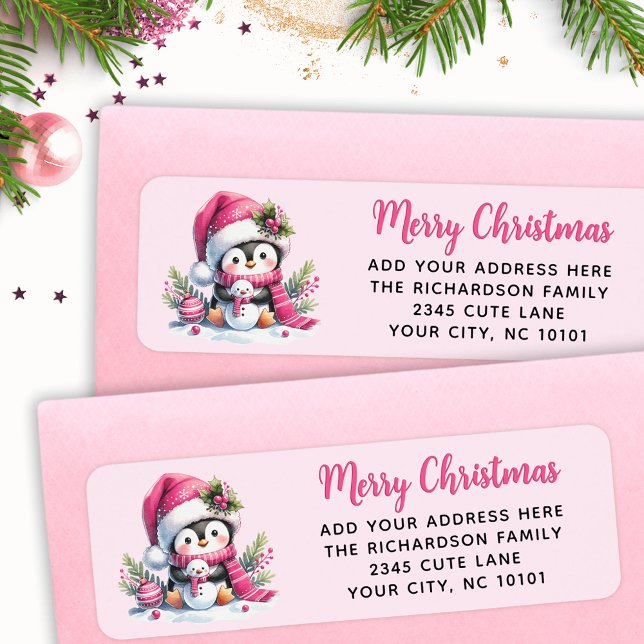 Custom Elegant Merry Christmas Cute Penguin Pink (Creator Uploaded)