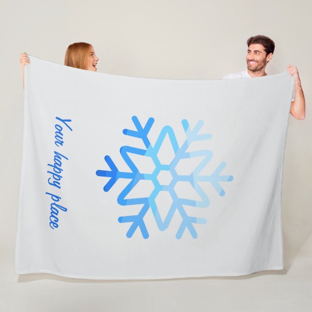 Custom Elegant Minimalist Geometric Snowflake Blue Fleece Blanket (In Situ)