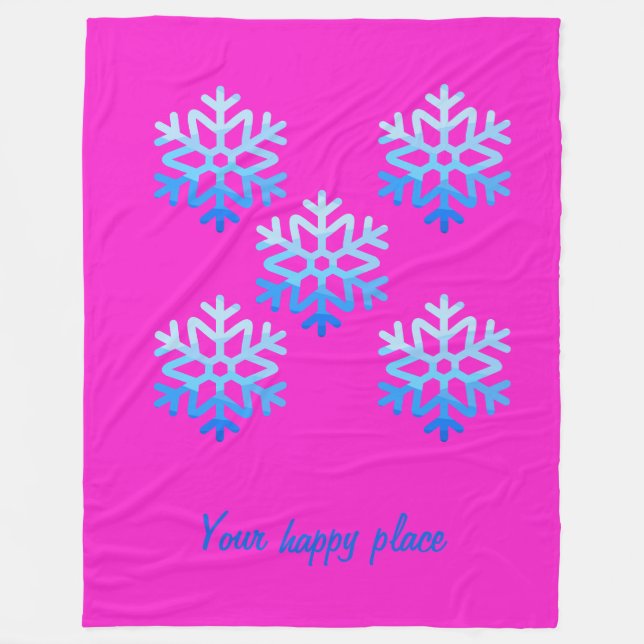 Custom Elegant Minimalist Geometric Snowflake Pink Fleece Blanket (Front)